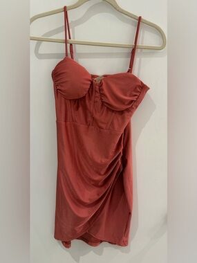 Rust Red Draped Bodycon Dress with Built-In Bust